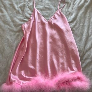 Pink fuzzy slip dress